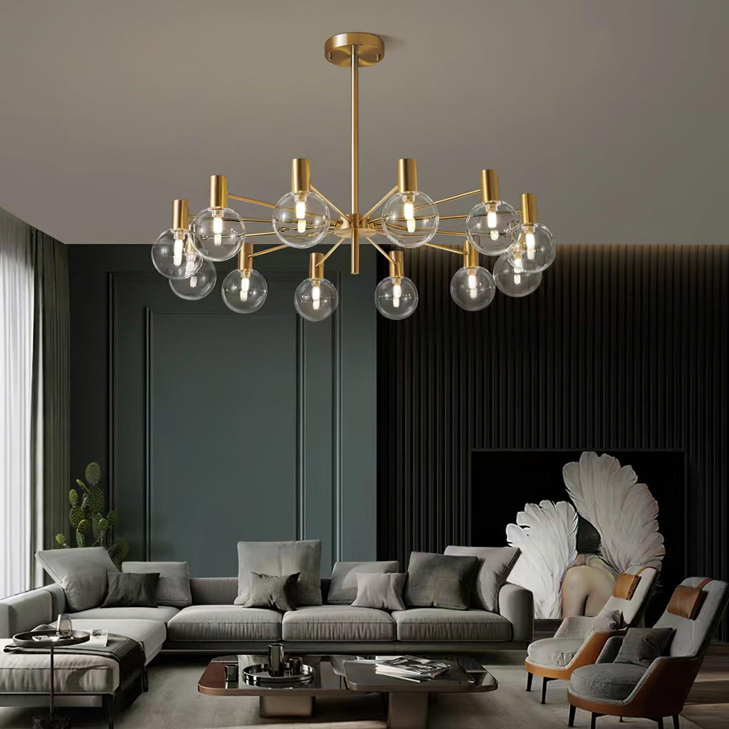 Lustra Chandelier Globe En Verre Cadre Doré Moderne - Neutralighting