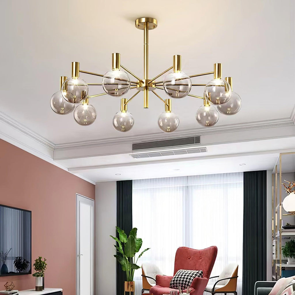 Lustra Chandelier Globe En Verre Cadre Doré Moderne - Neutralighting