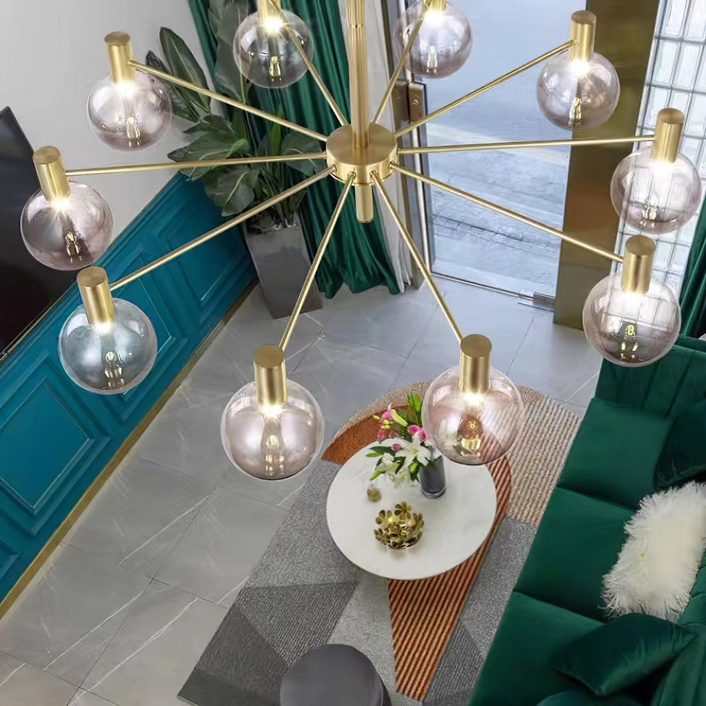 Lustra Chandelier Globe En Verre Cadre Doré Moderne - Neutralighting