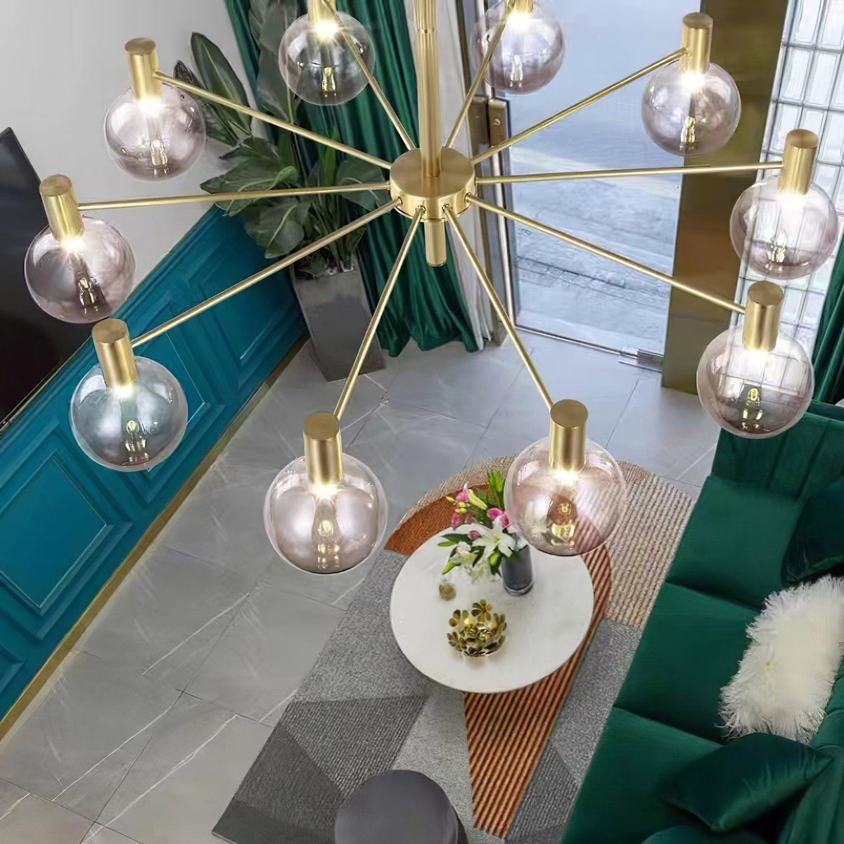 Lustra Chandelier Globe En Verre Cadre Doré Moderne - Neutralighting