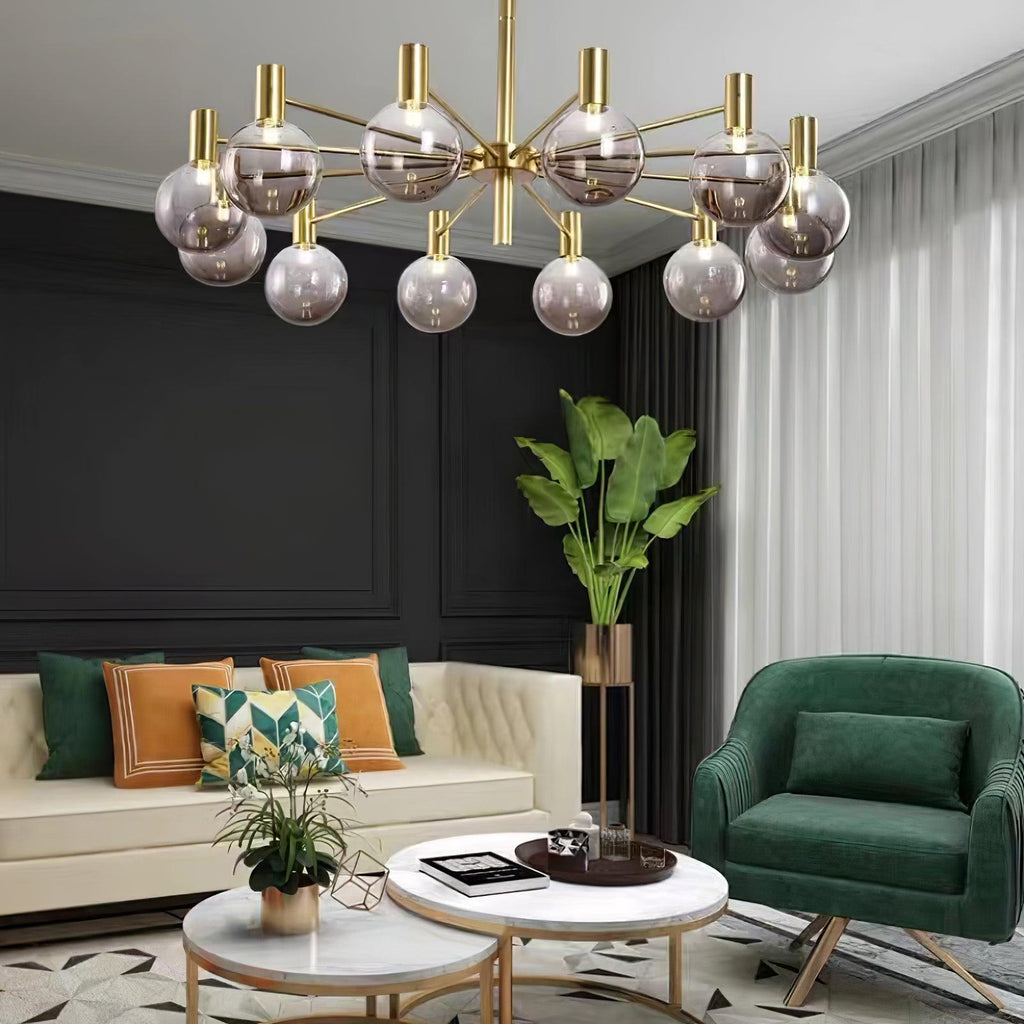 Lustra Chandelier Globe En Verre Cadre Doré Moderne - Neutralighting