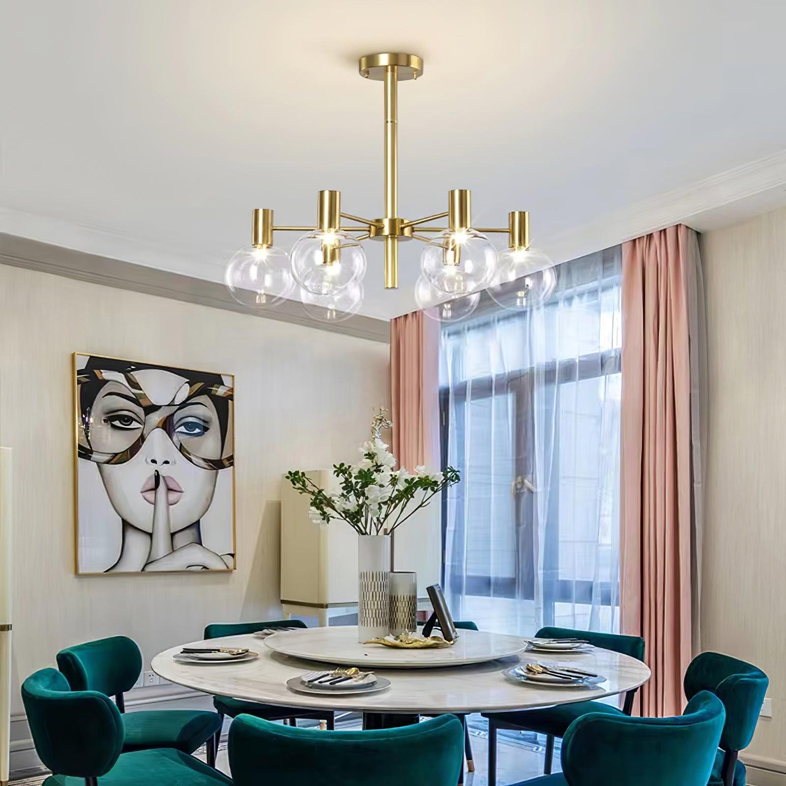 Lustra Chandelier Globe En Verre Cadre Doré Moderne - Neutralighting