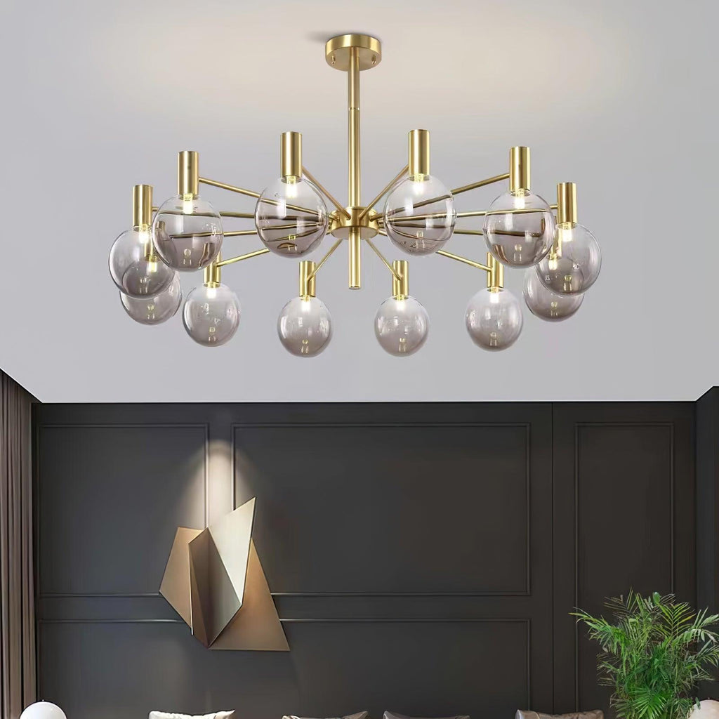 Lustra Chandelier Globe En Verre Cadre Doré Moderne - Neutralighting