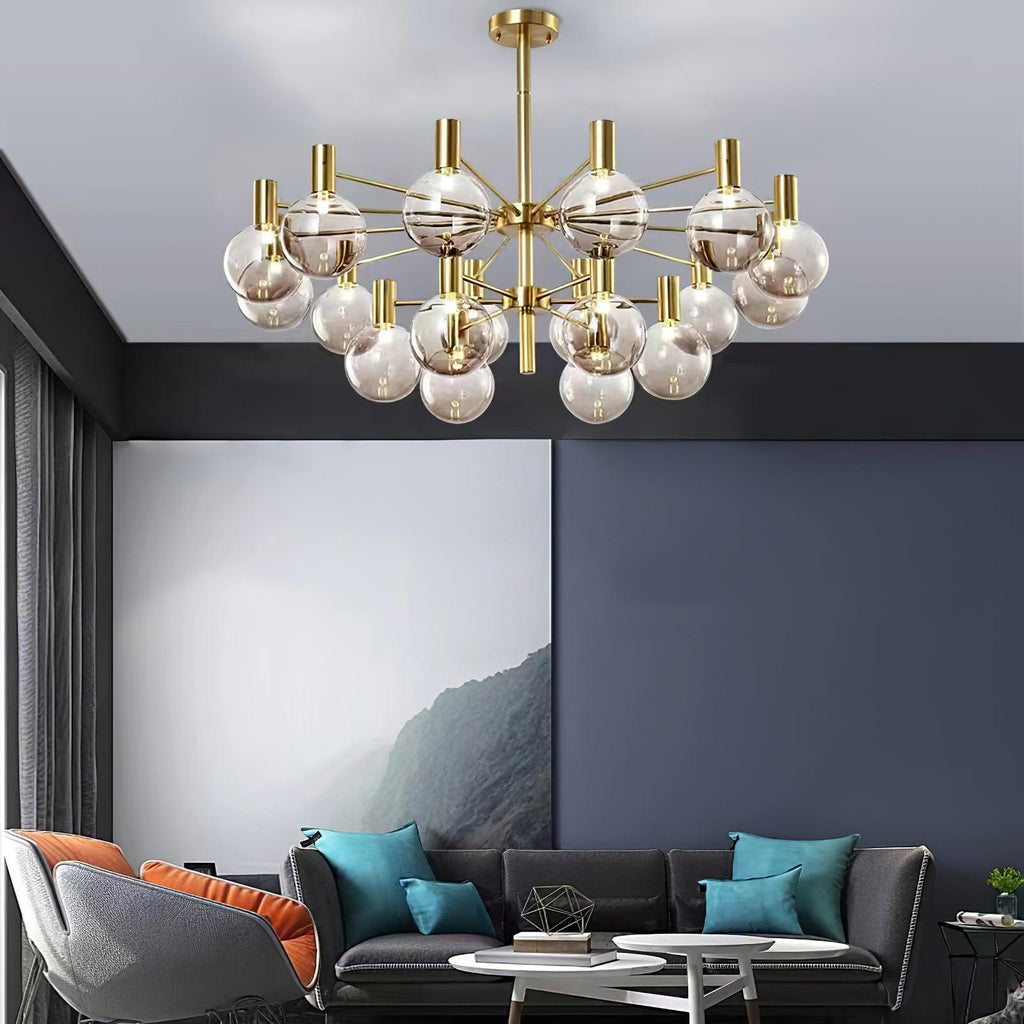 Lustra Chandelier Globe En Verre Cadre Doré Moderne - Neutralighting