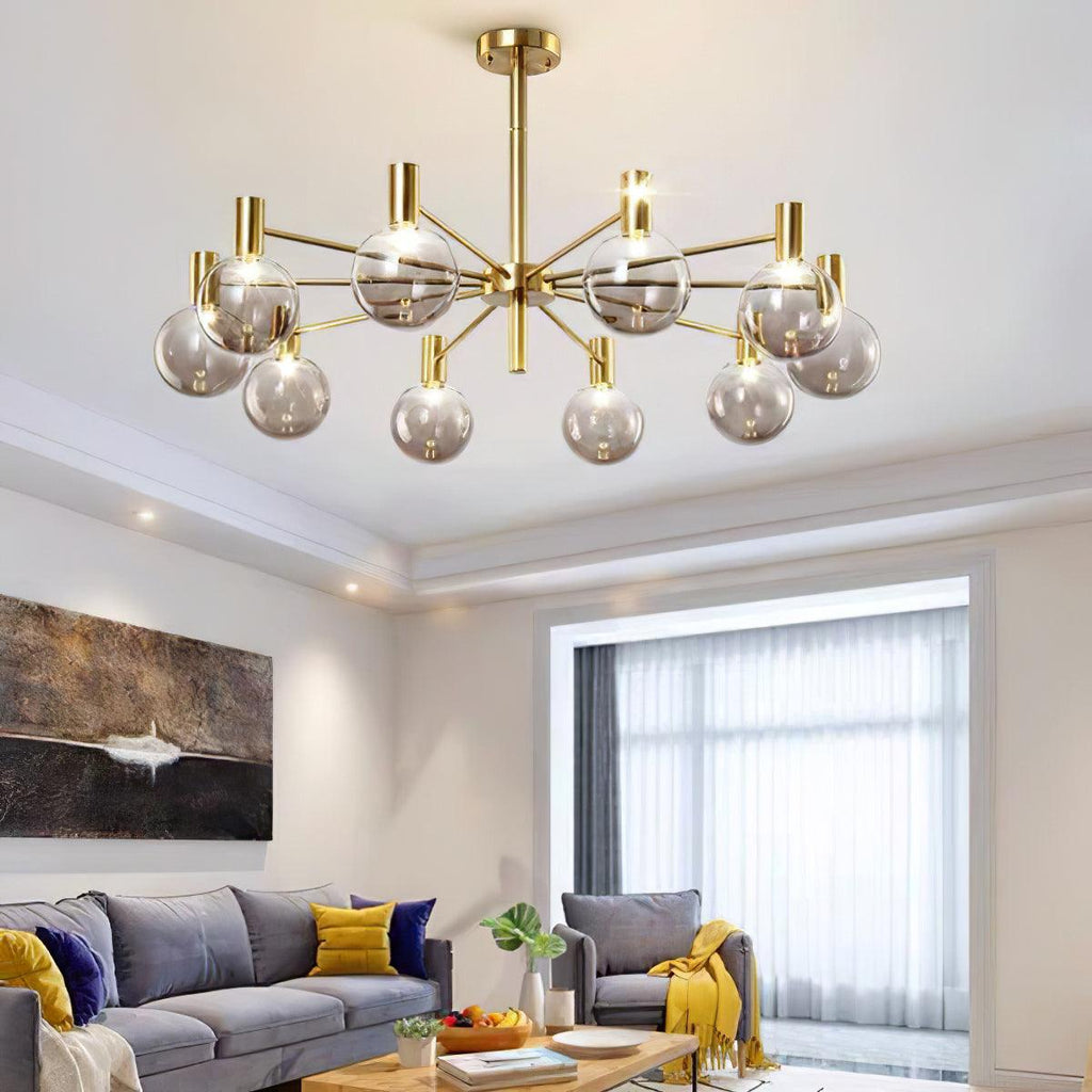 Lustra Chandelier Globe En Verre Cadre Doré Moderne - Neutralighting
