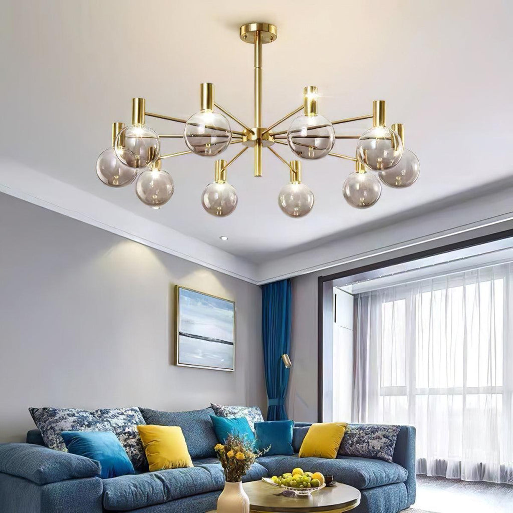 Lustra Chandelier Globe En Verre Cadre Doré Moderne - Neutralighting
