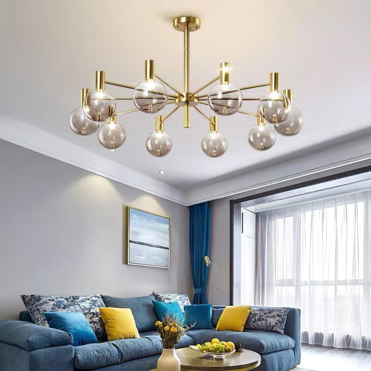 Lustra Chandelier Globe En Verre Cadre Doré Moderne - Neutralighting