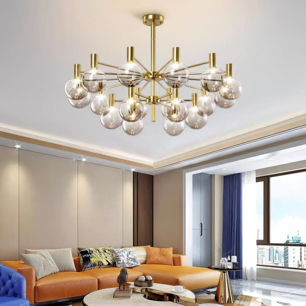 Lustra Chandelier Globe En Verre Cadre Doré Moderne - Neutralighting