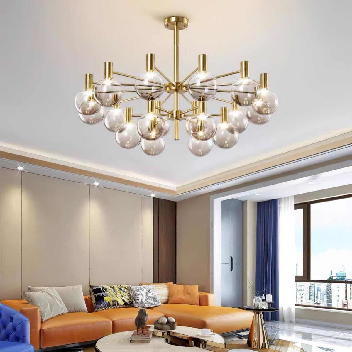 Lustra Chandelier Globe En Verre Cadre Doré Moderne - Neutralighting