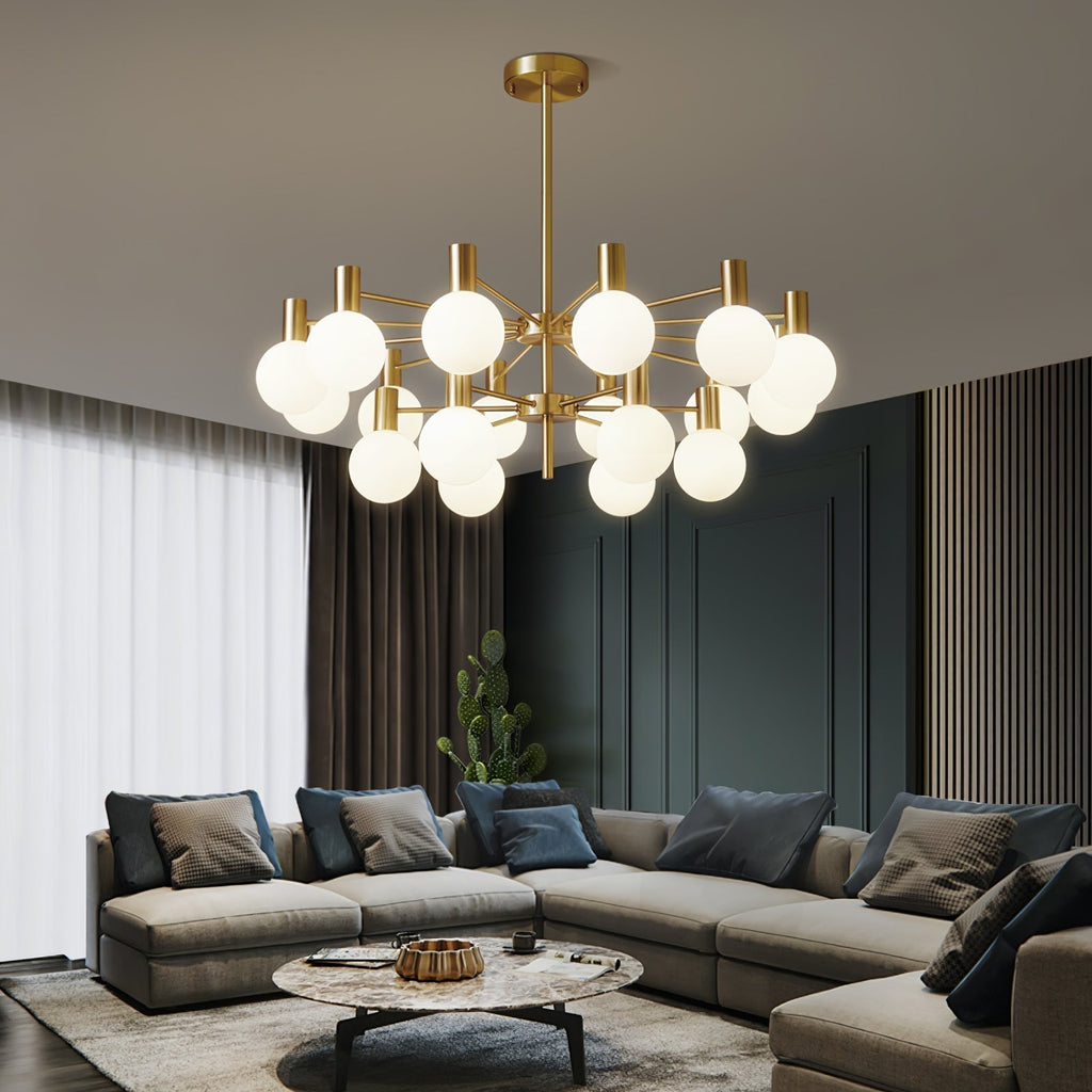Lustra Chandelier Globe En Verre Cadre Doré Moderne - Neutralighting