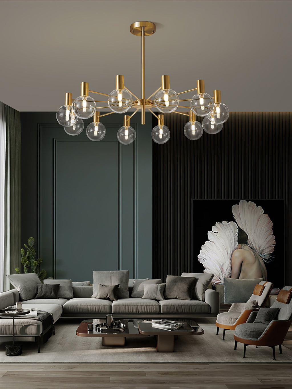 Lustra Chandelier Globe En Verre Cadre Doré Moderne - Neutralighting
