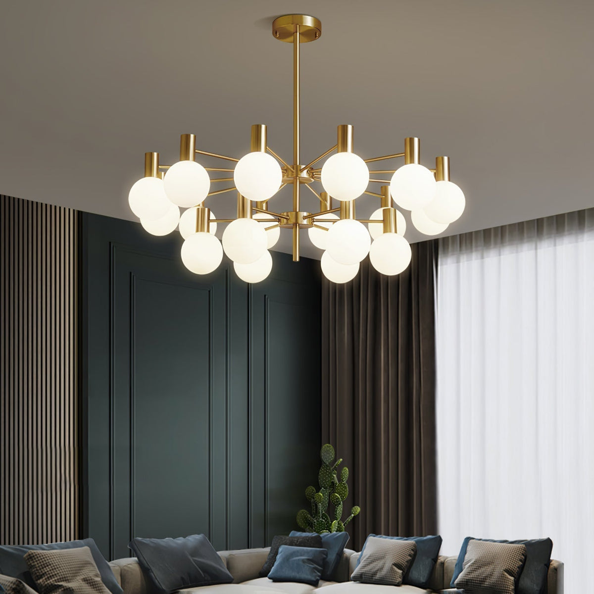 Lustra Chandelier Globe En Verre Cadre Doré Moderne - Neutralighting
