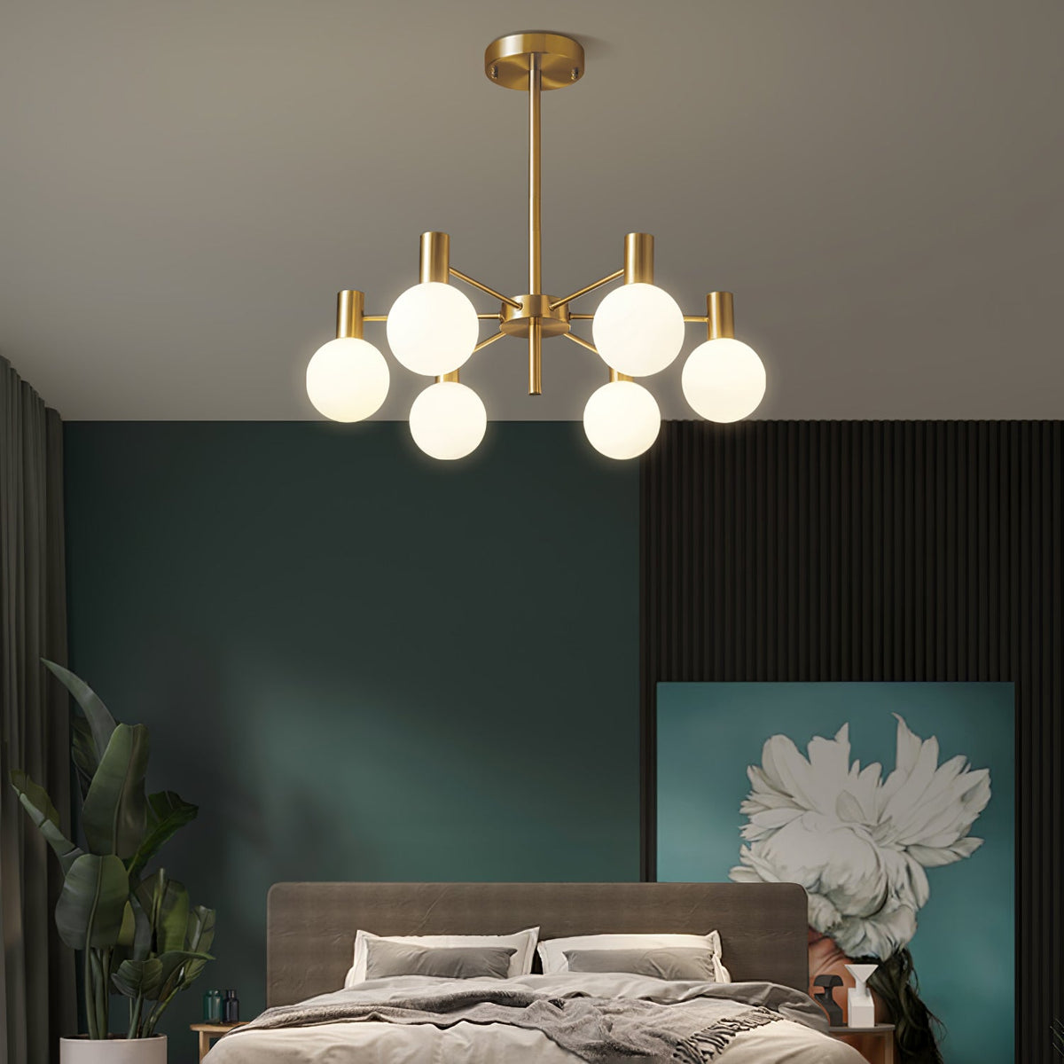 Lustra Chandelier Globe En Verre Cadre Doré Moderne - Neutralighting