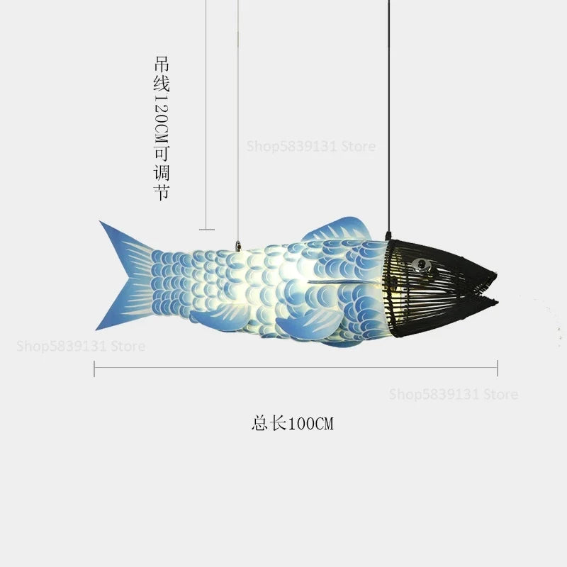 Lustre — En bambou style chinois créatif avec gros poisson