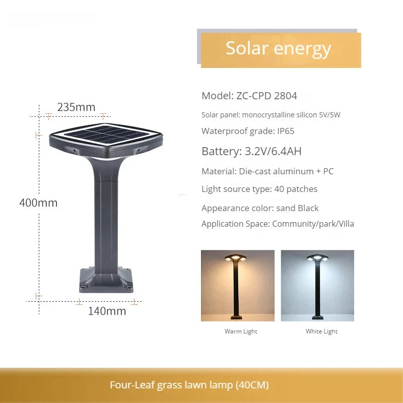 Borne de jardin LED étanche en aluminium, version solaire à silicium monocristallin ou filaire – Aurévia