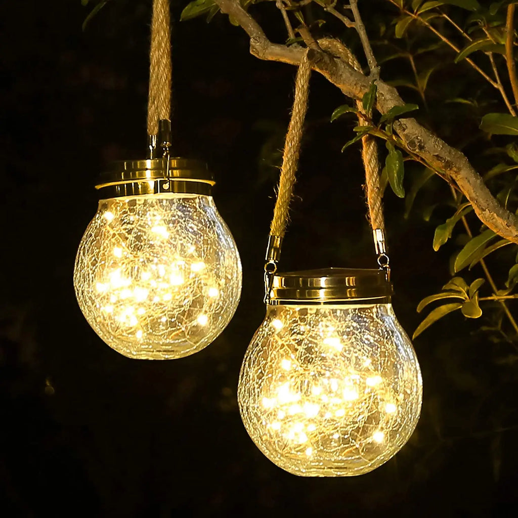 Lampe à poser — Solaire suspendue en verre craquelé pour jardin et extérieur