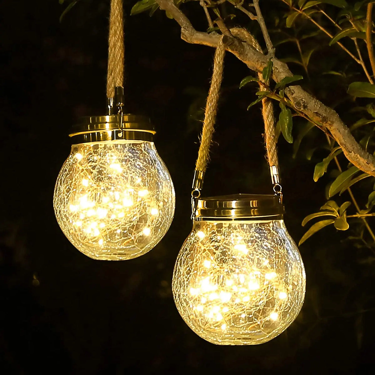 Lampe à poser — Solaire suspendue en verre craquelé pour jardin et extérieur