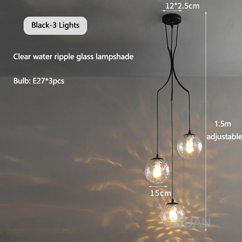 Lustre — Nordique avec lampes de boule en verre laiteux suspendues