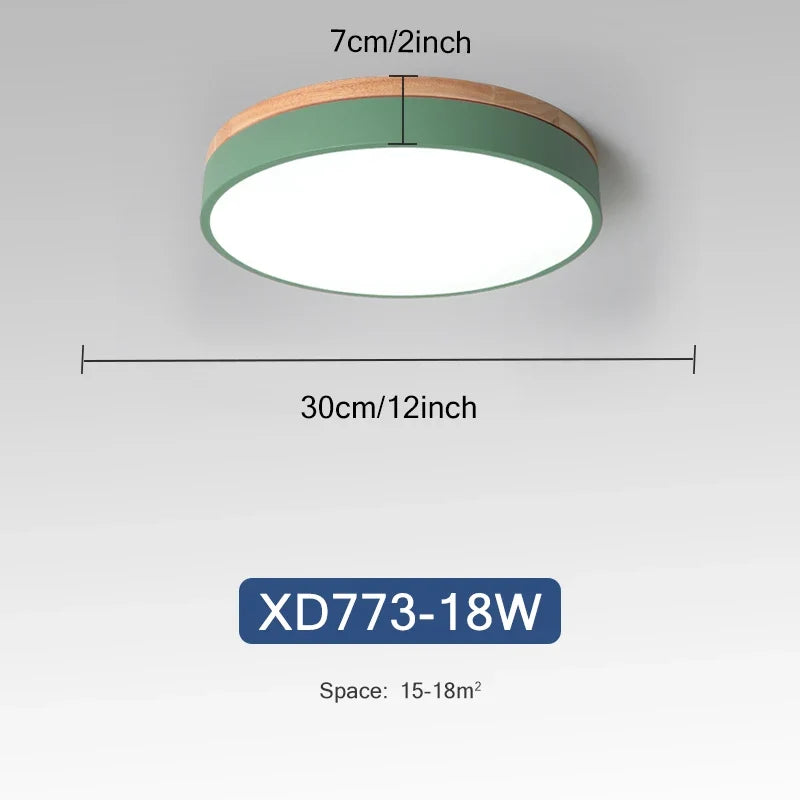 Plafonnier — Rond 7 couleurs nordique LED plafonniers pour salon chambre plafonniers en bois 3 lumières couleur réglable couloir balcon