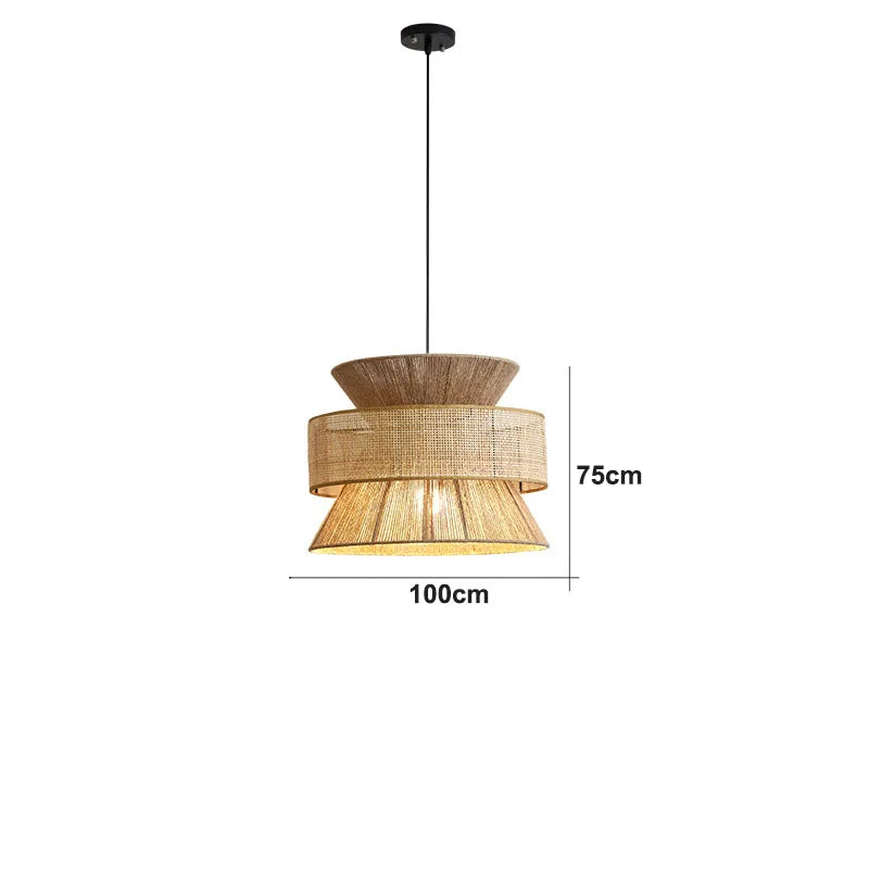 Suspension Wabi-sabi Raphaël Brume en Corde Tressée et Rotin — Type A-D100cm H75cm