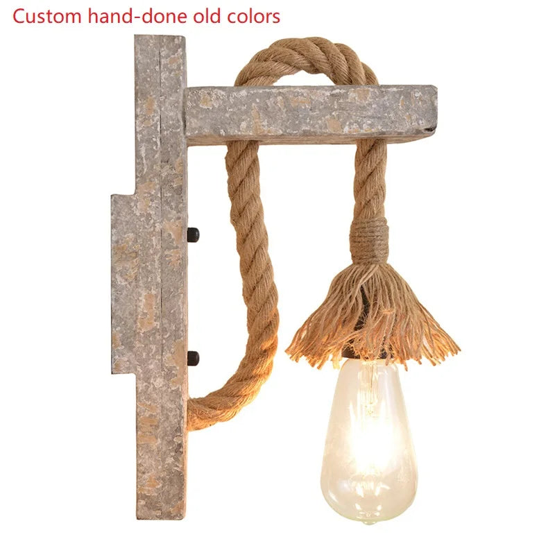 Applique murale Industrielle Mathilde Rivage en Corde de Chanvre et Bois — G / Blanc chaud (2700-3500K)