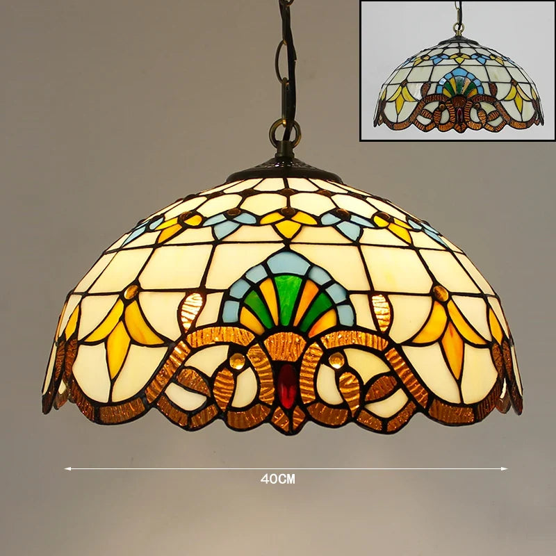 Suspension — Rétro Tiffany Suspension Lumières suspension lustre salon baroque perle design Vitrail luxe 16 "mer bleu marron L