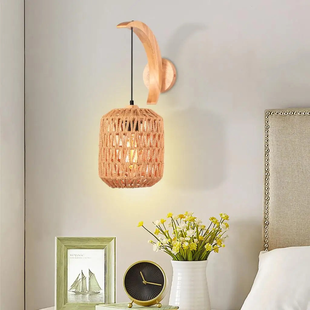Applique murale Industrielle Céleste Rivage en Corde de Chanvre et Bois