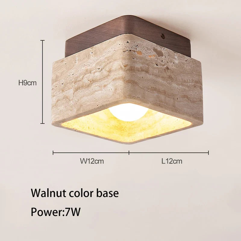 Plafonnier — LED nordique moderne Downlight carré pierre bois crème Style Surface monté vers le bas lumière pour porche balcon couloir