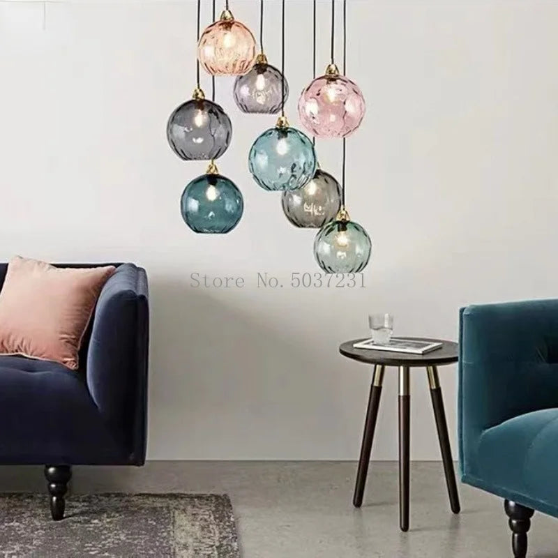 Lustre — Boule de verre coloré nordique lampes suspendues moderne Grain d'eau Restaurant cuisine luminaire suspendu chambre lampe de chevet