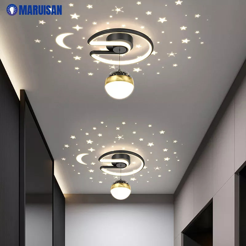 Plafonnier — Noir gris 28W LED plafonnier pour couloir boule de verre nuances Foyer allée éclairage intérieur Luminaire Lustre effet étoile