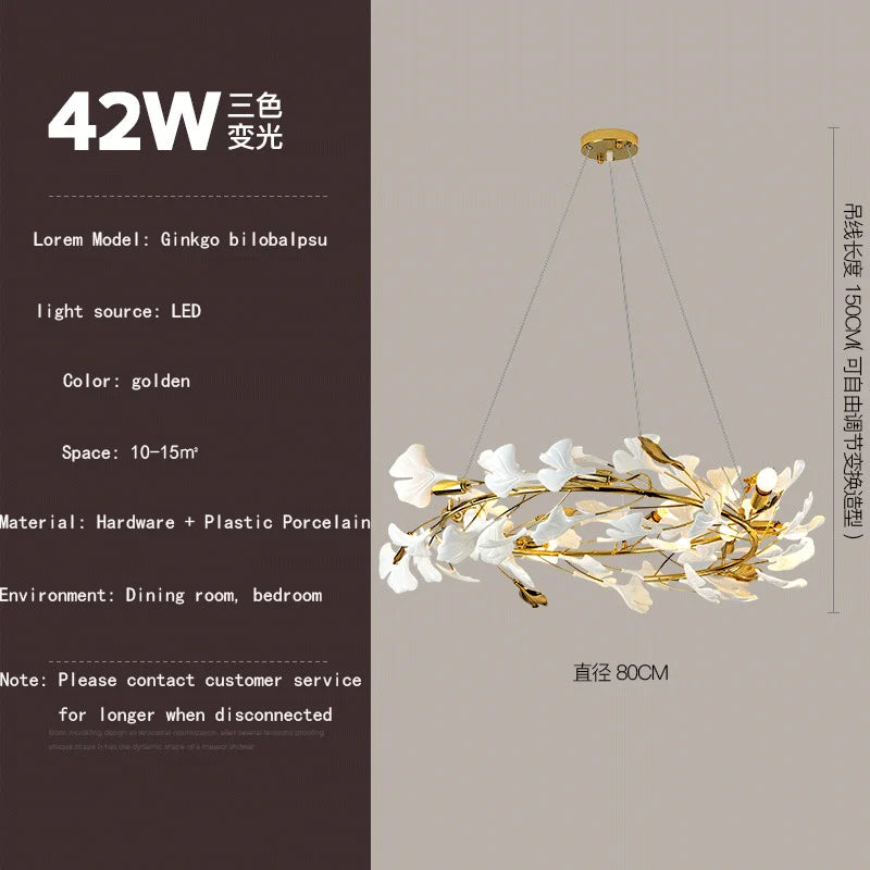 Lustre — Ginkgo feuille cage d'escalier long lustre lumière atmosphérique villa de luxe duplex bâtiment loft hall d'hôtel lampes d'art créatives