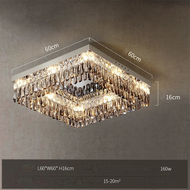 Lustre — LED dimmable rond rectangulaire en cristal