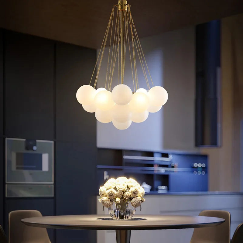 Suspension — Boules de verre blanches modernes suspension lumières pour salle à manger salon chambre cafés Hall décor à la maison lustres intérieur Lustre Luminaire