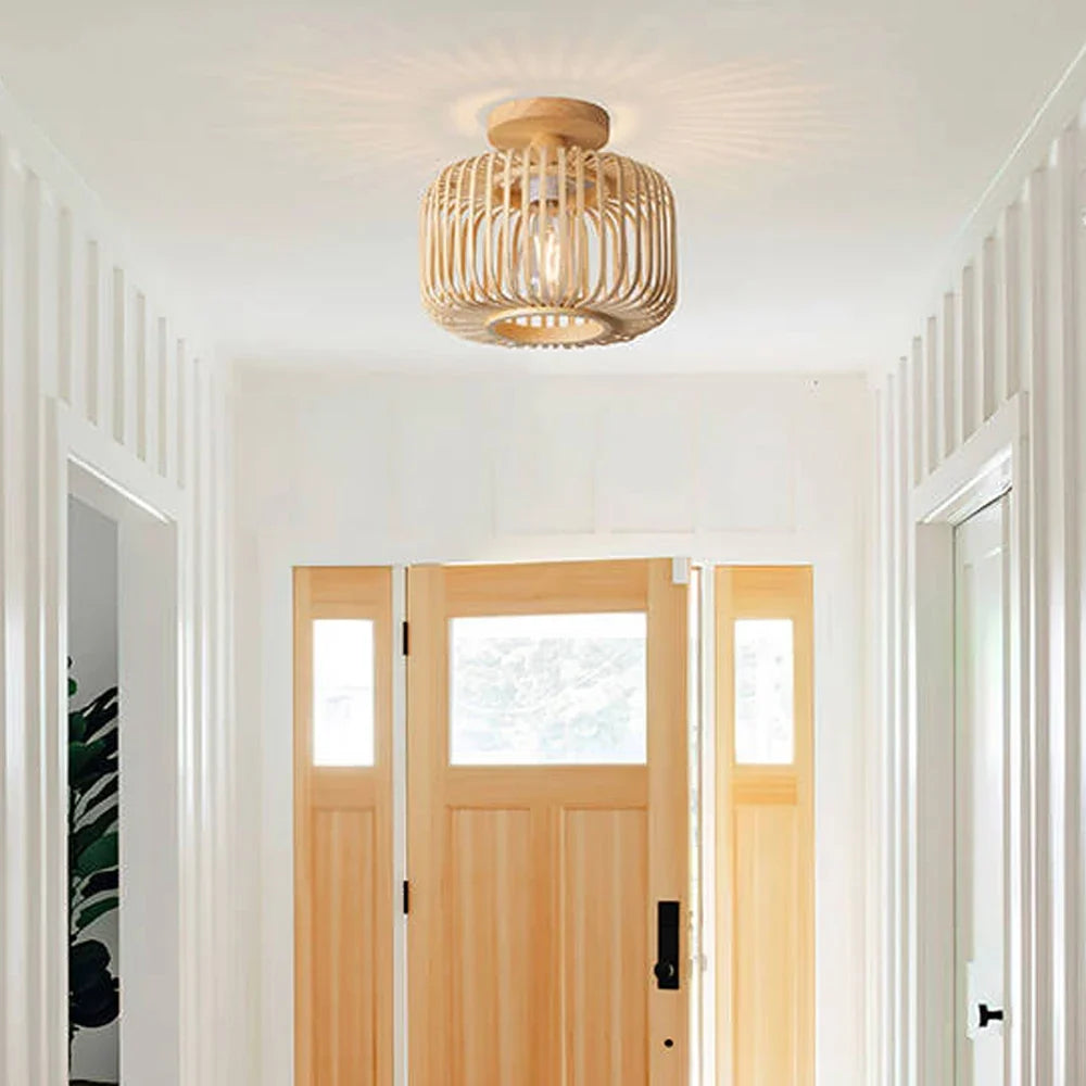 Plafonnier en bambou tricoté à la main pour décoration créative Théa Poème - Matière Végétale & Charme Délicat