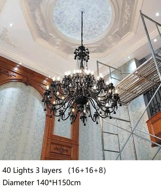 Lustre — En cristal noir européen avec lampe à bougie à LED