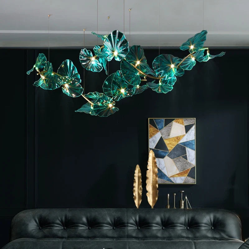 Lustre — Artistique avec feuilles de verre suspendu LED pour hôtel