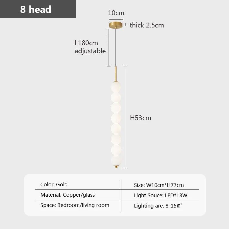 Suspension — En verre nordique LED cuivre vent gourde 3-8 tête chevet suspendu décor lampe pour étude chambre salon éclairage