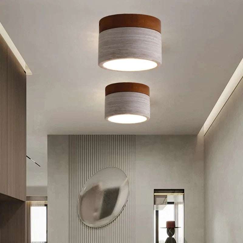 Plafonnier — Minimaliste en marbre naturel et bois foncé