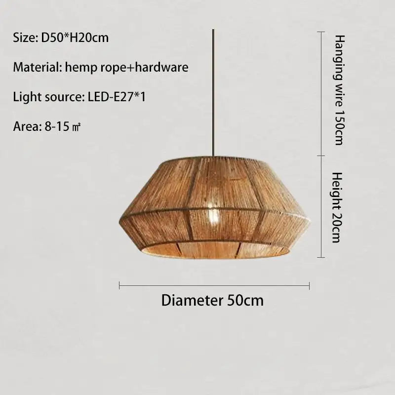 Suspension Wabi-sabi Estelle Brume en Corde Tressée et Rotin — B-D50cm / Lumière chaude 3500K ; B-D50cm / Lumière neutre 4500K ; B-D50cm / Lumière blanche 6000K