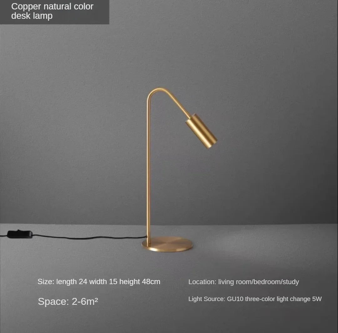 lampe de bureau minimaliste en cuivre pour lecture et décoration