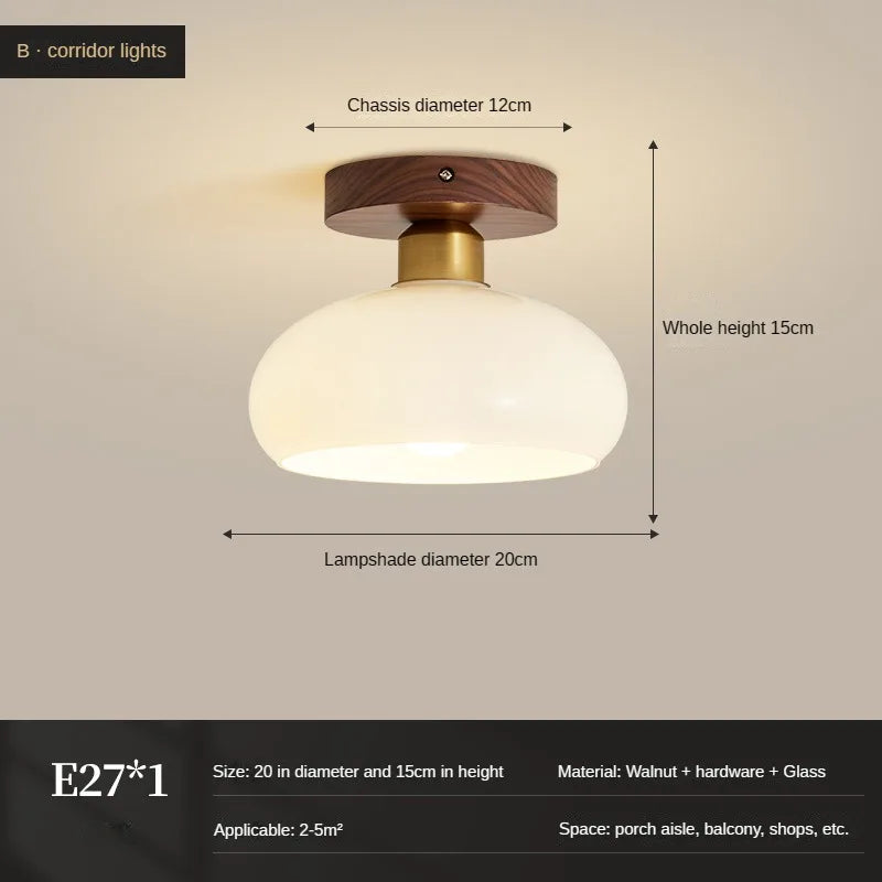 Plafonnier vintage simple en verre et noyer pour éclairage domestique Léopold Courbe - Matière Chaleureuse & Lignes Élégantes