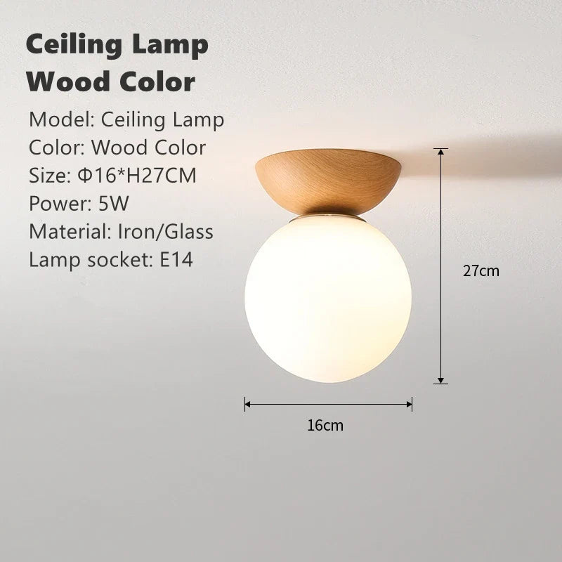 Abat-jour — LED rond en verre avec abat jour en bois