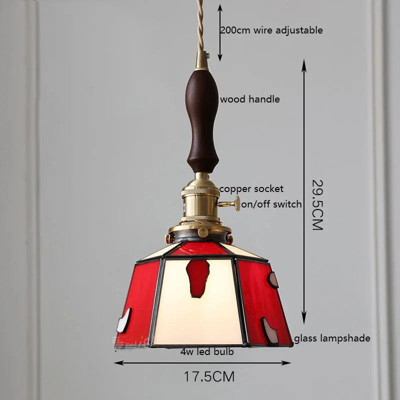 lampe à main vintage nordique avec verre coloré et cuivre