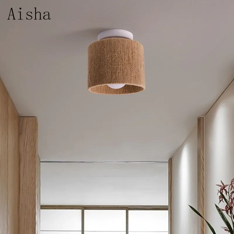 Plafonnier — En corde de chanvre style japonais rétro pour intérieur accueillant