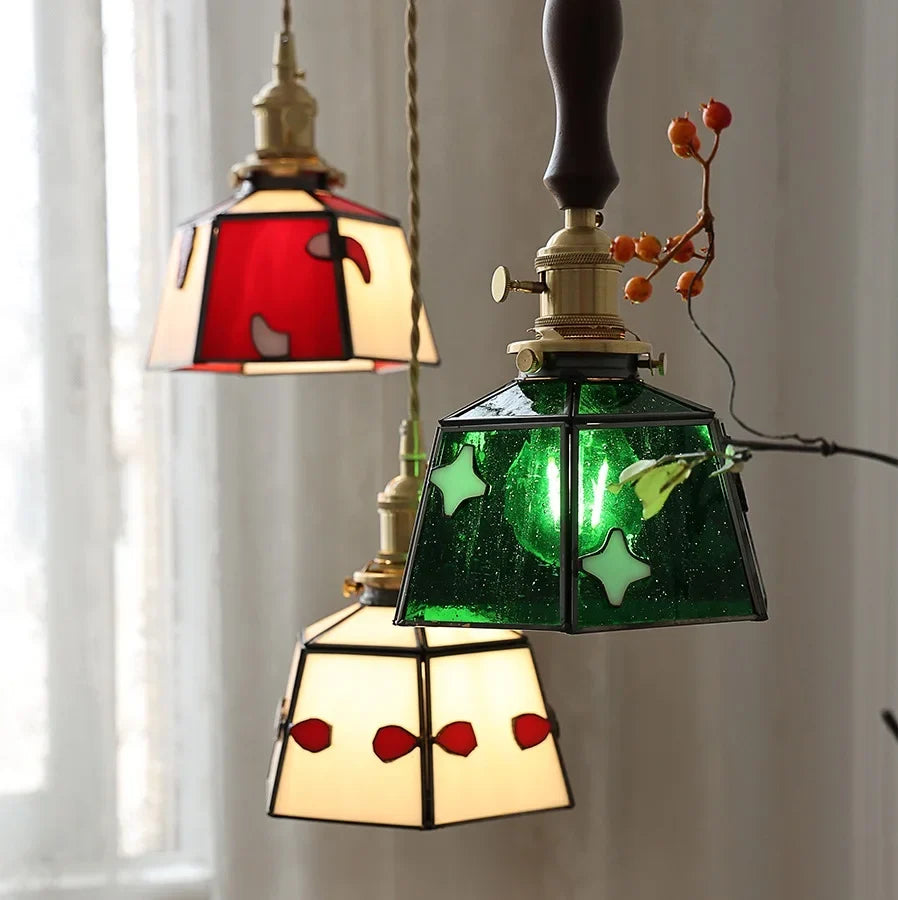 lampe à main vintage nordique avec verre coloré et cuivre