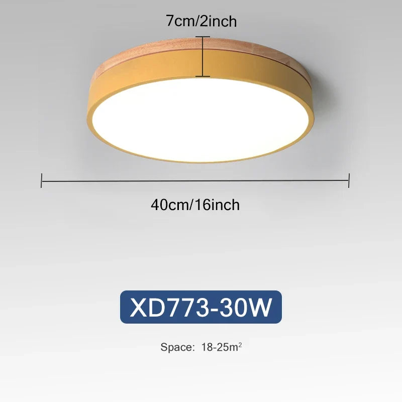 Plafonnier — Rond 7 couleurs nordique LED plafonniers pour salon chambre plafonniers en bois 3 lumières couleur réglable couloir balcon