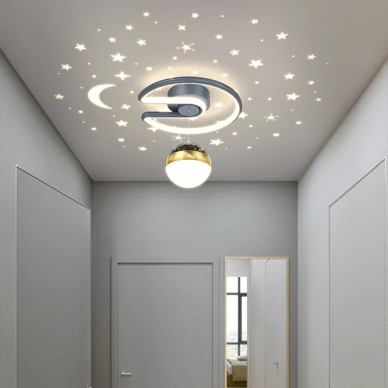 Plafonnier — Noir gris 28W LED plafonnier pour couloir boule de verre nuances Foyer allée éclairage intérieur Luminaire Lustre effet étoile