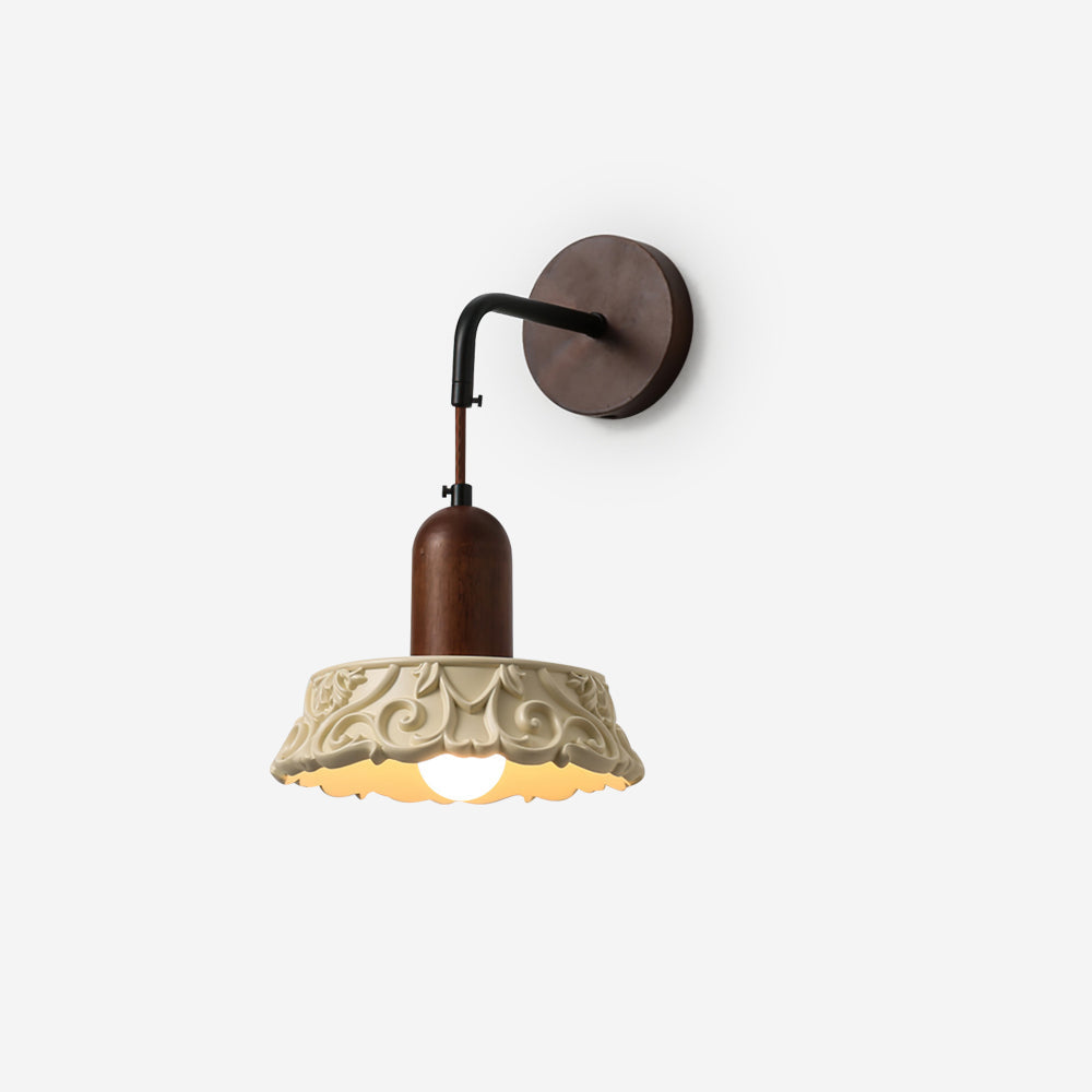 Virelli Applique Murale Abat-jour en Résine Sculptée Bras en Bois de Noyer Vintage - Neutralighting