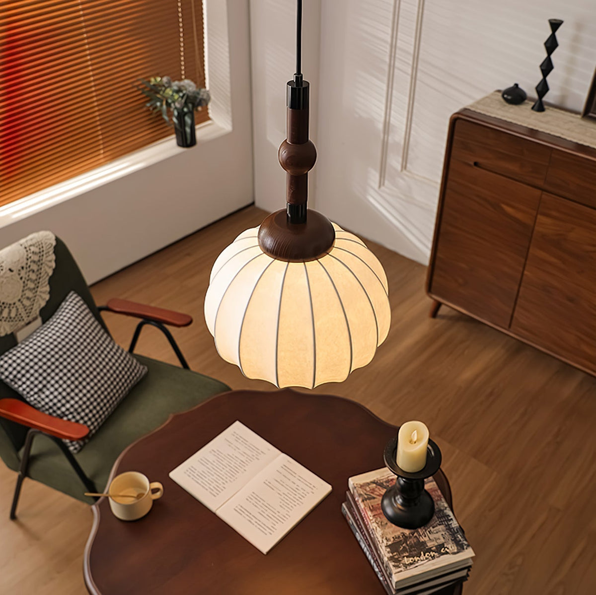 Solari Suspension en Bois et Soie Scandinave - Neutralighting