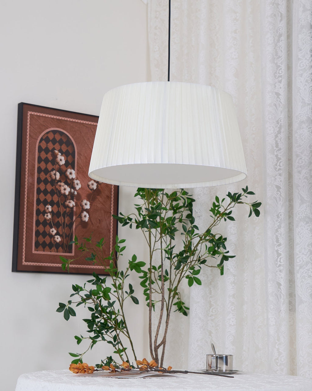 Drum Lampe Pendante Abat-jour en Tissu Pliée Noir Minimaliste Classique - Neutralighting